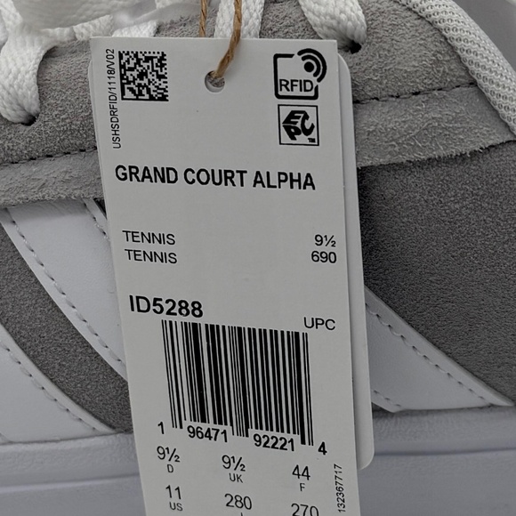 Adidas Grand Court Alpha Gray White Tennis Shoes Mens 11 Cloudfoam Comfort NWT main image 10